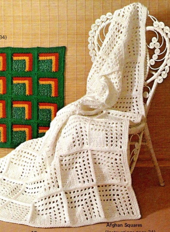 Vintage Crochet Pattern Geometric Eyelet Granny Square Motif - Etsy 【予約販売】本 US Vintage Ivory Blanket Granny’s ラグ