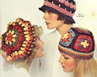 Vintage Granny Square Beanie Crochet Pattern PDF, Winter Hat, Instant Download