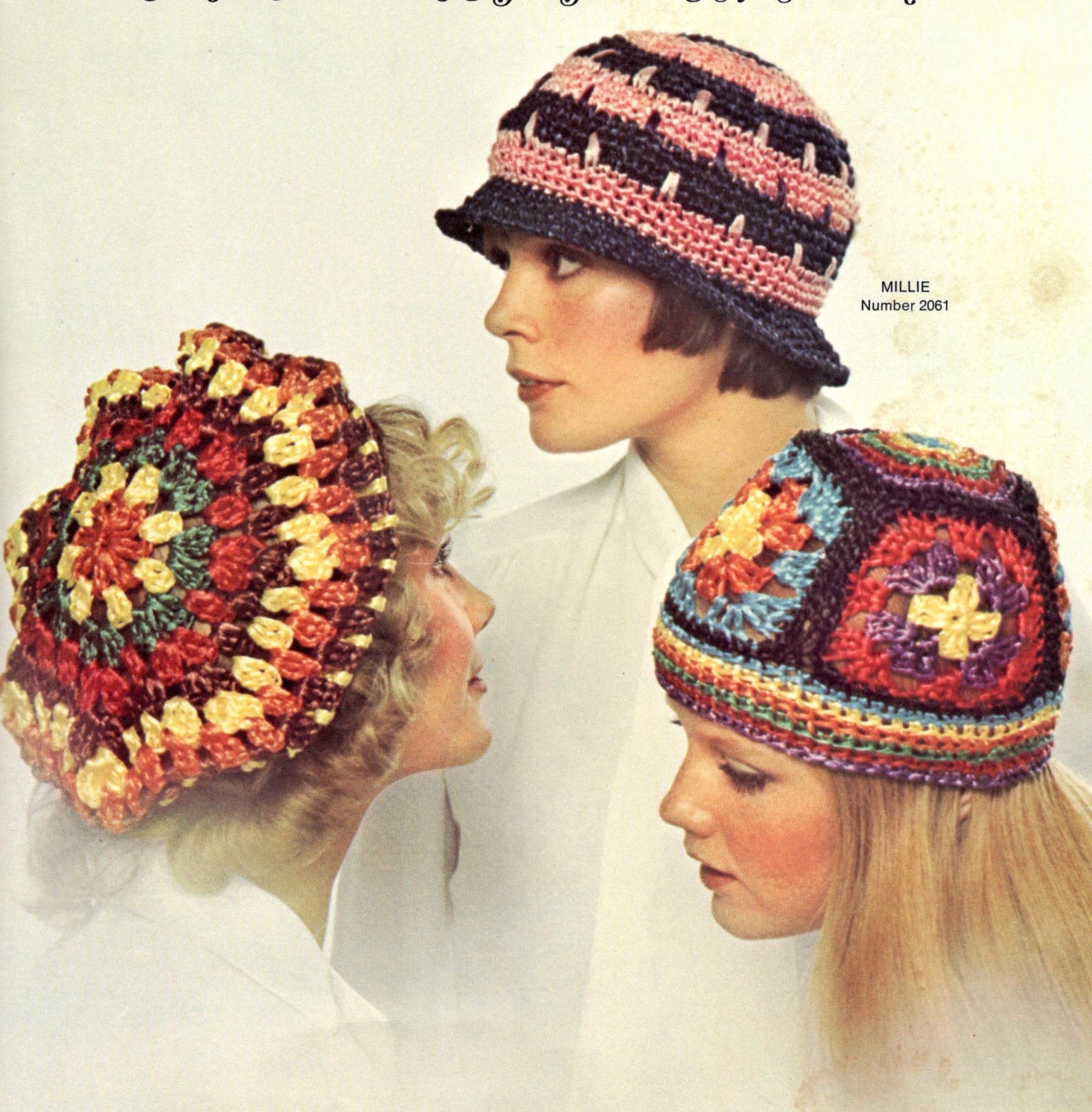 vintage crochet pattern ladies hat bundle set granny square stripe beret hat cap toque beanie sun 1960 printable pdf download