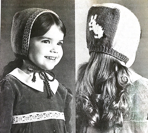 Childrens Bunny Bonnet Knitting Pattern Vintage Toddler Hat Sizes