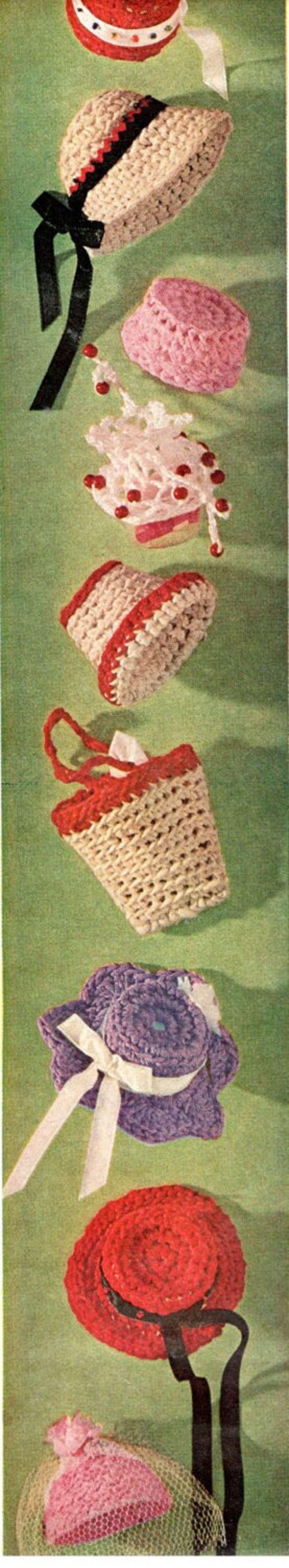 crochet pattern barbie hat bag bonnet sun pillbox crown wedding veil garden sailor beach accessories 1960 PDF DOWNLOAD the vintage purl image 2