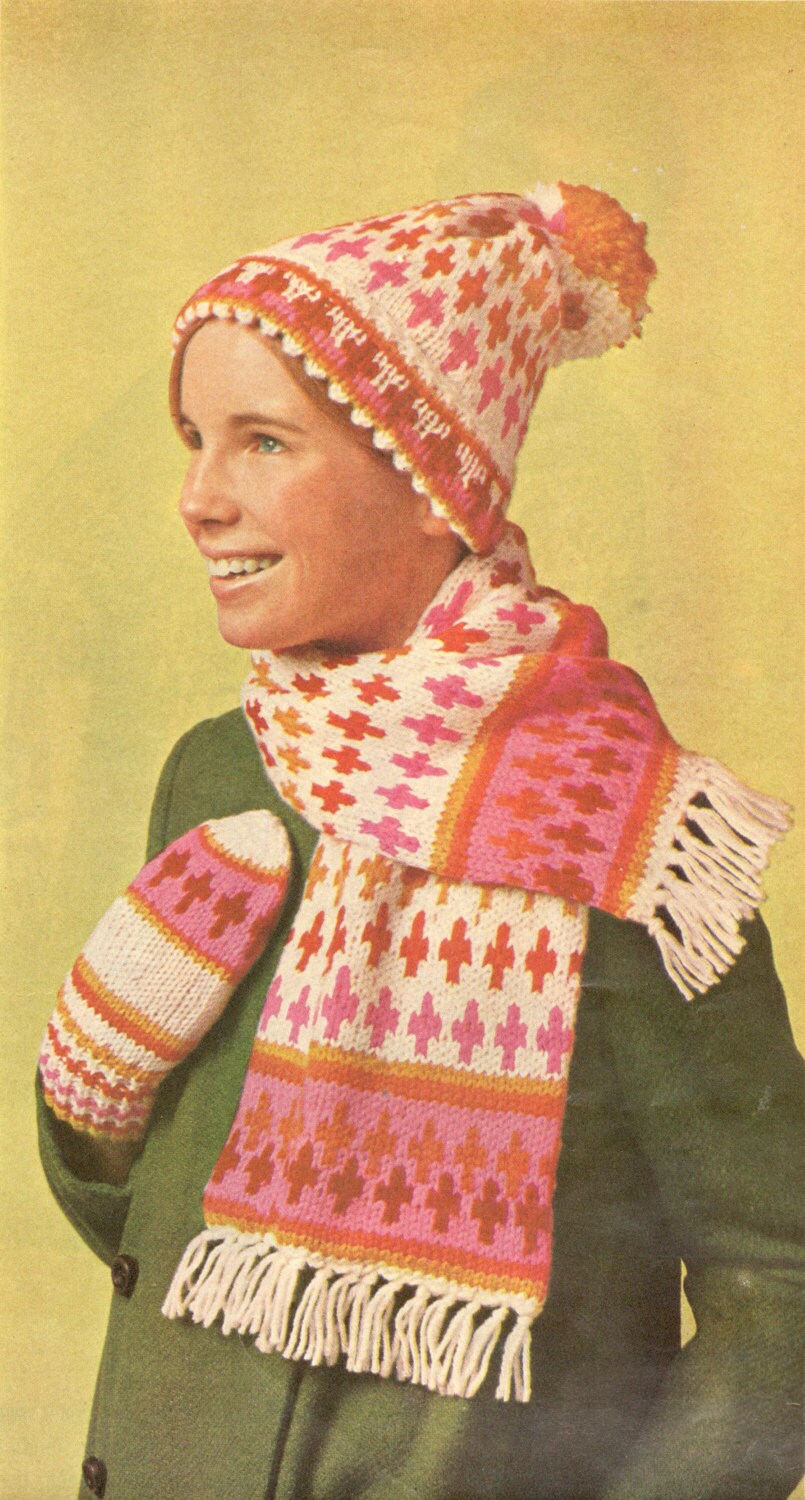 Vintage Nordic Hat and Scarf Knitting Pattern Set, Cozy Winter Set ...