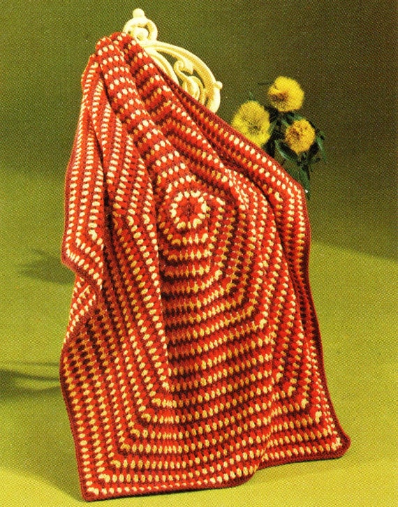 Vintage Crochet Pattern Hexagon Flower Afghan//Blanket.
