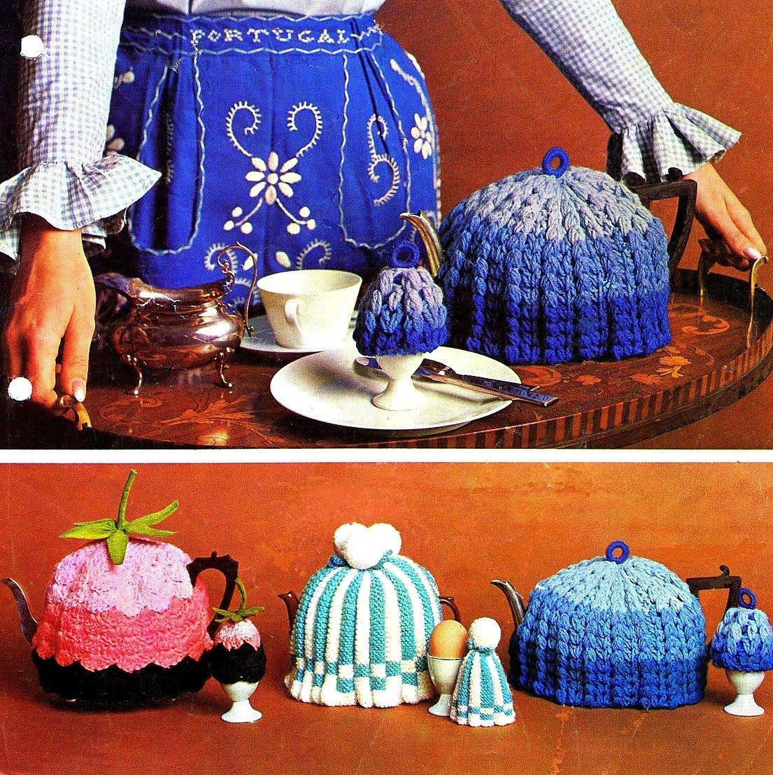 Three Vintage Tea Cozy With Matching Egg Cozy Pattern Knitting Etsy