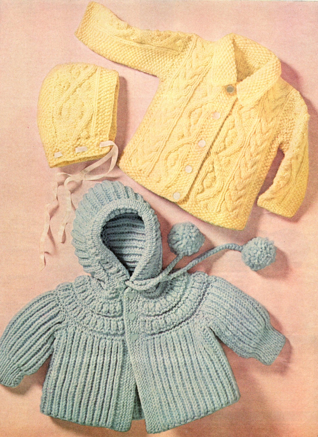 knitting pattern baby sweaters collar sweater cardigan hooded jacket cable  knit neutral bundle bonnet hat printable pdf instant download, image size:1093x1500