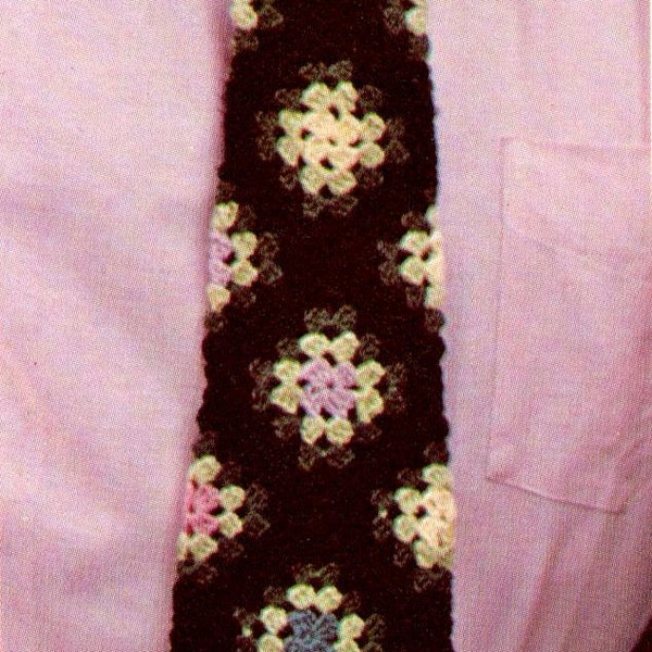 neck tie crochet pattern necktie granny square vintage boho retro Bohemian mens tie printable instant download pdf the vintage purl shop