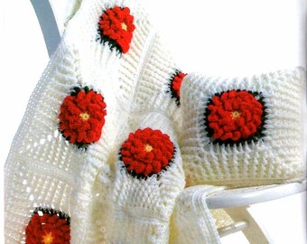 Crochet Pattern Flower Granny Square Blanket Afghan Vintage Large Throw and Pillow PDF Download 1950
