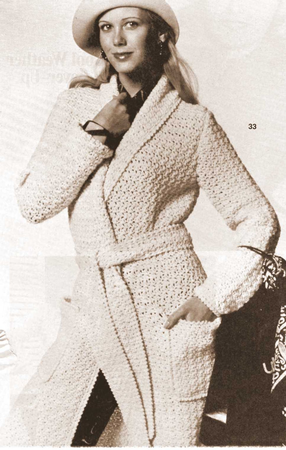 Vintage Crochet Pattern long Sweater Coat jacket Robe Shawl Etsy