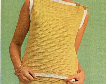 Vintage Crochet Skirt Top Pattern PDF, Summer Clothing Set, Instant Download