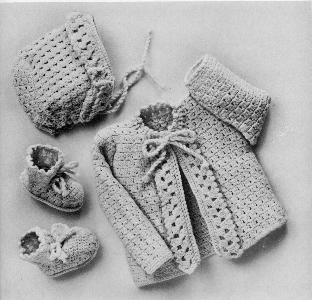 Vintage Crochet Pattern Baby Layette Set Granny Stripe Cluster Etsy