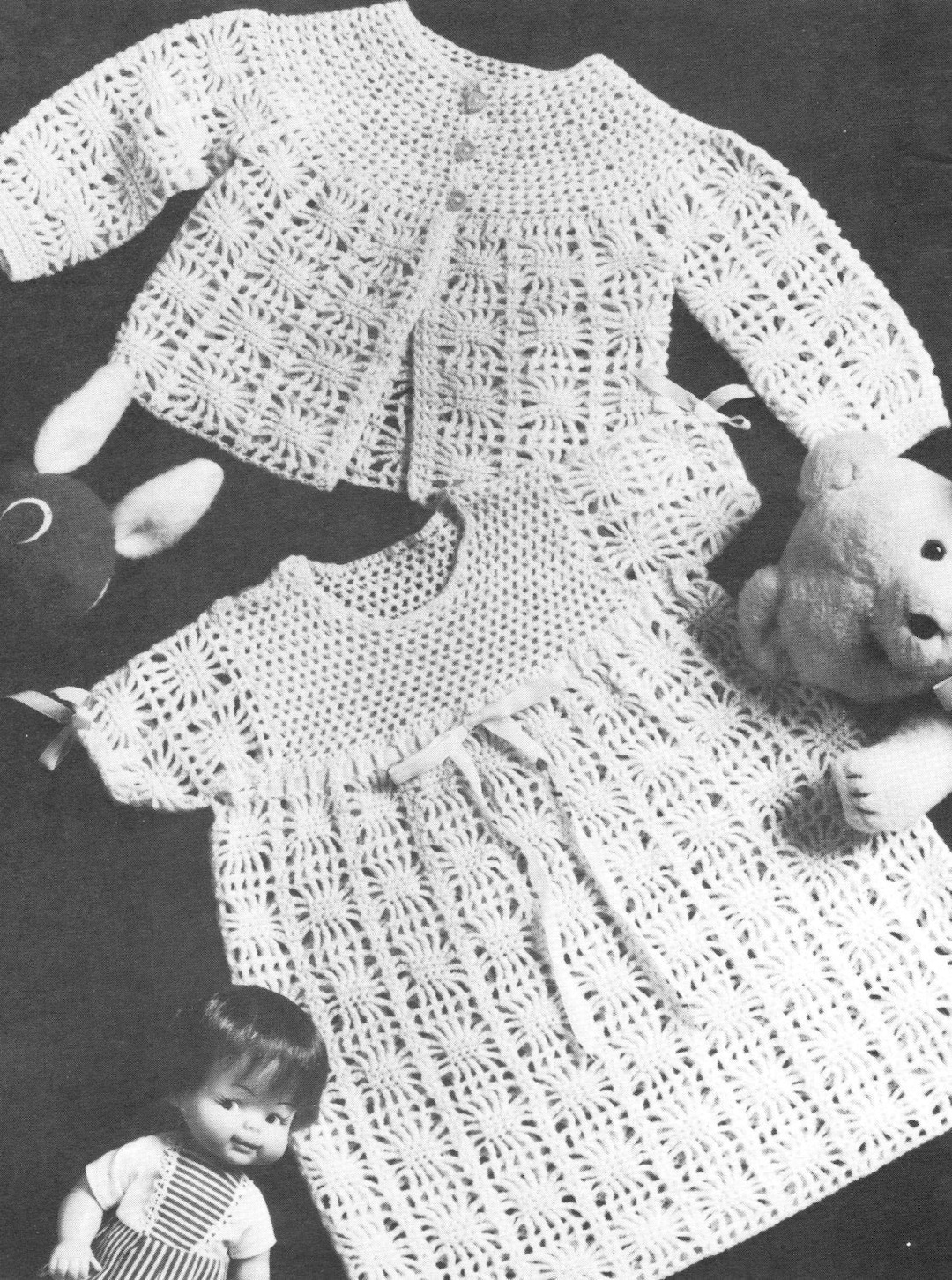 Crochet Pattern Baby Sweater Dress Cardigan Coat Lace 1950 PDF DOWNLOAD