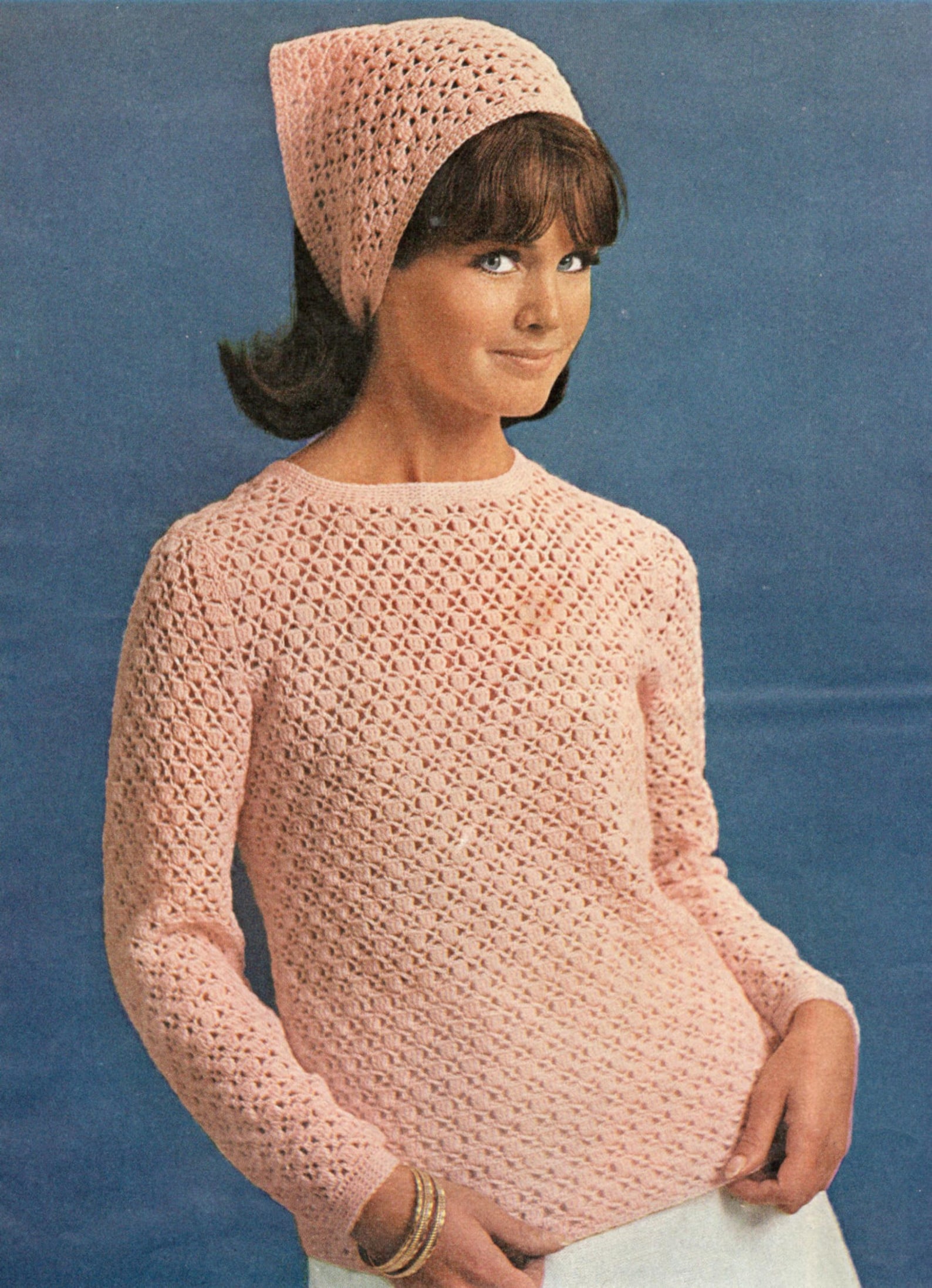 Vintage crochet pattern ladies pull over sweater lace kerchief Etsy