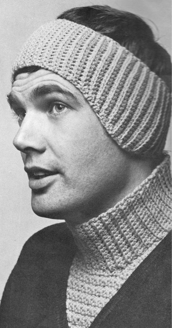 Vintage Crochet Pattern Mens Ear Warmer And Dickey Neck Warmer Set Men Headband Head Band Earwarmer Man Printable Pdf Download 1960