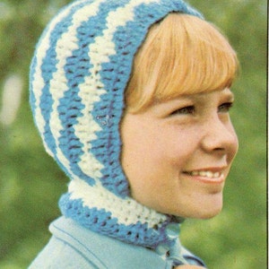 vintage crochet pattern ladies bonnet helmet collar hat girls boys waves wavy stitch button neck ski printable pdf download