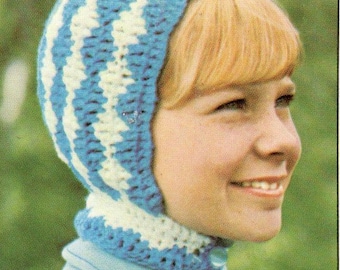 Patrón vintage de pasamontañas de ganchillo, gorro de esquí de invierno, PDF fácil para principiantes, descarga instantánea.