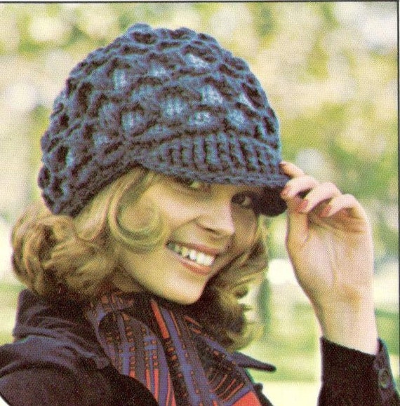 Crochet Pattern Slouchy Beret Hat Cable Brim Winter Cap Pdf