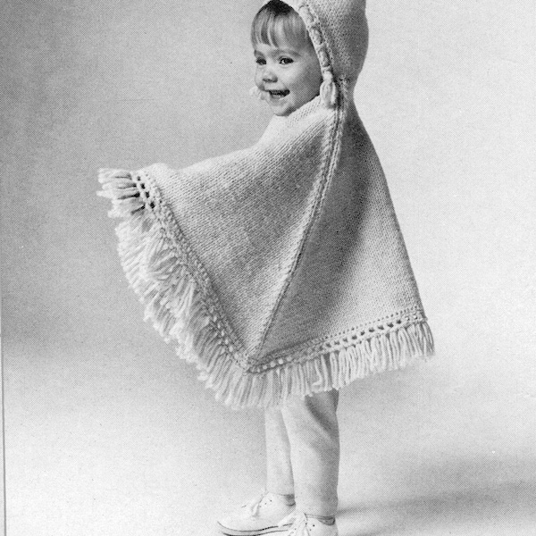 knitting pattern cape poncho children hooded pullover scarf child toddler printable electronic pdf download 1960