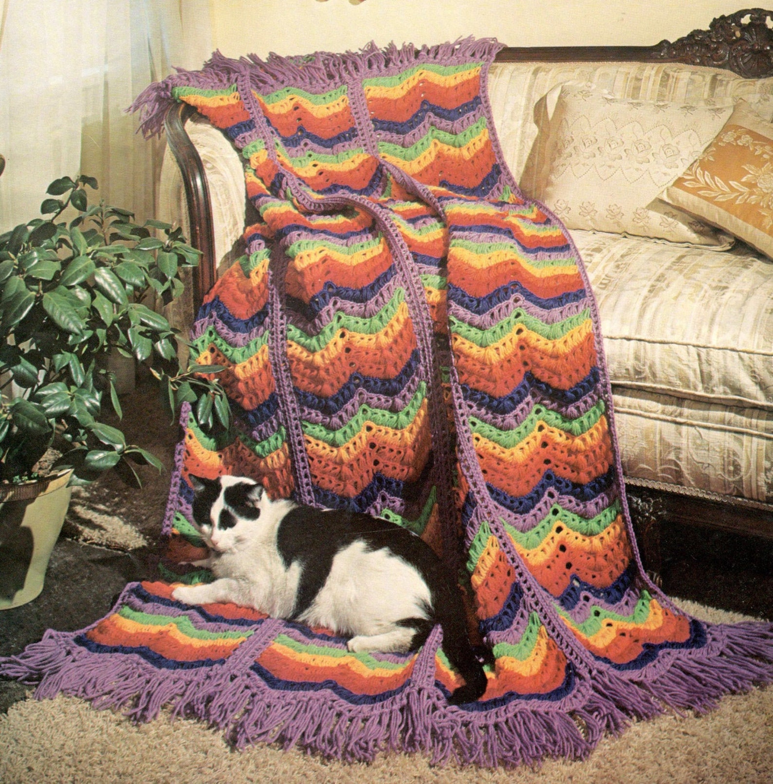 Crochet Pattern Afghan Blanket Broomstick Lace Ripple Zig Zag Etsy