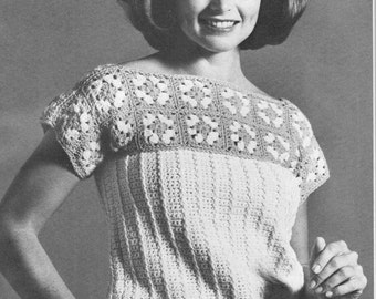 Crochet Granny Square Sweater Pattern, Vintage Crochet Summer Top, Granny Square Top Pattern, PDF Download, Instant Download