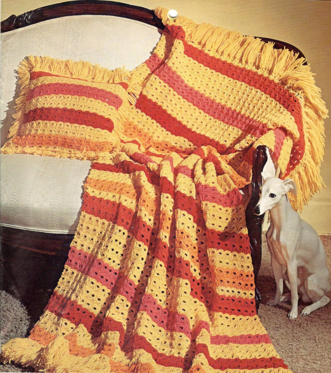 Crochet Pattern Afghan Blanket Broomstick Lace Throw Pillow Broom Stick Vintage PDF DOWNLOAD