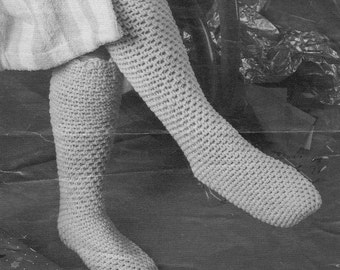 かぎ針編みの靴下パターン、ヴィンテージのニーハイチューブソックス、ベッドスリッパ、梳毛糸、Iフック、1960年代の印刷可能なPDF、DIYダウンロード