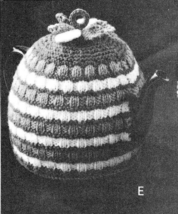 Vintage Knitting Pattern Teapot Cosy Tea Cozy Striped Knit Printable Pdf Instant Download Bulky Weight Yarn
