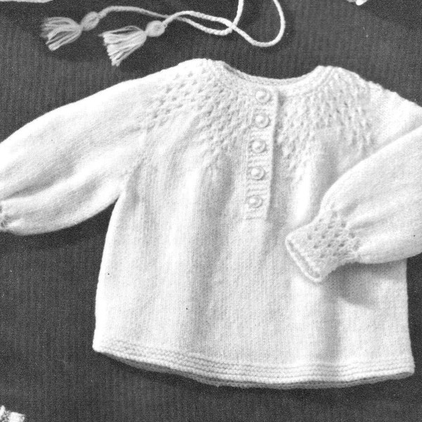 Vintage Strickanleitung Baby Smokpullover Pullover Mädchen 0 6 Monate lange Ärmel gesmokt Bündchen Bündchen dk printable pdf 1950