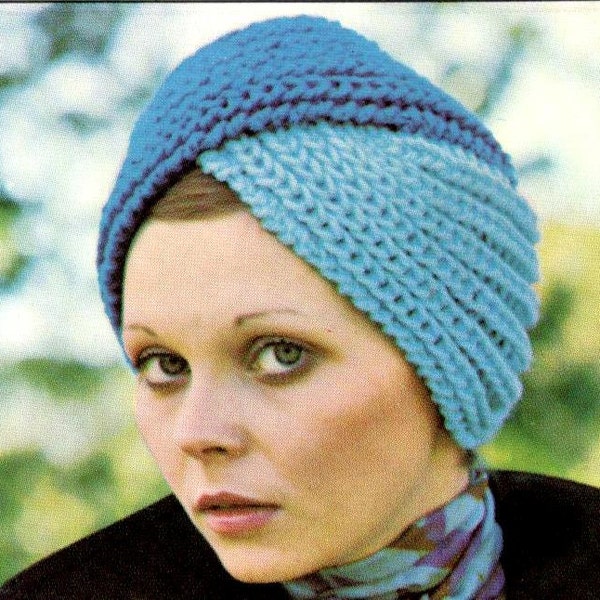 vintage knittng pattern ladies womens knitted knit turban winter hat pattern retro glam printable pdf download