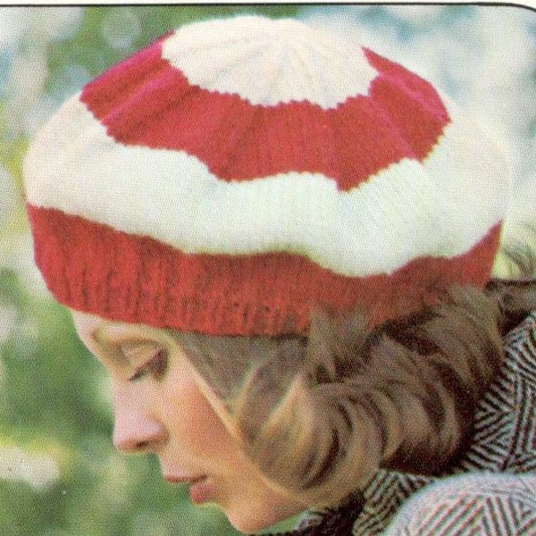 vintage knitting pattern ladies womens beret hat cap tam worsted weight yarn printable pdf download 1970