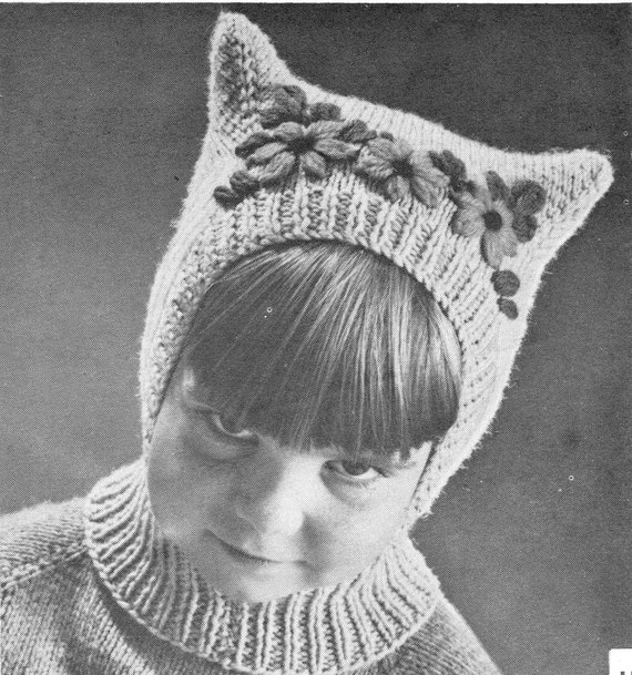 Vintage Knitting Pattern Childrens Childs Kids Kitty Ears Cat Hat