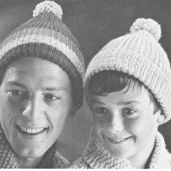 vintage knitting pattern boys mens winter toque hat hats toboggan mans knit basic plain bundle child childrens electronic pdf download epub
