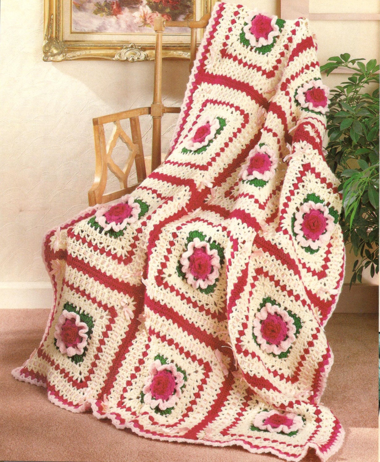Crochet Pattern Flower Granny Square Afghan Blanket Motif Rose Throw Cover Bedspread PDF DOWNLOAD the Vintage Purl Etsy Canada