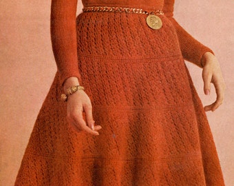 Patrón de falda de ganchillo vintage en PDF, diseño de vestidos y ropa para mujer, falda retro hecha a mano, instrucciones de descarga instantánea.
