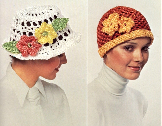 Vintage Crochet Hat Pattern Bundle, Sun Hat and Beanie Set  display picture 1