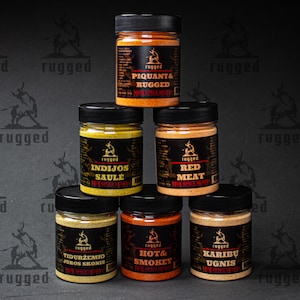 RUGGED BBQ Spice Gift Set – 6 Gourmet Seasoning Blends for Grilling – Natural Rubs for Meat Lovers – Made in Lithuania