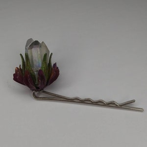 Vintage Metal Enamel Flower and Crystal Hair Pin Witchy Earthy Bobby Pin image 3