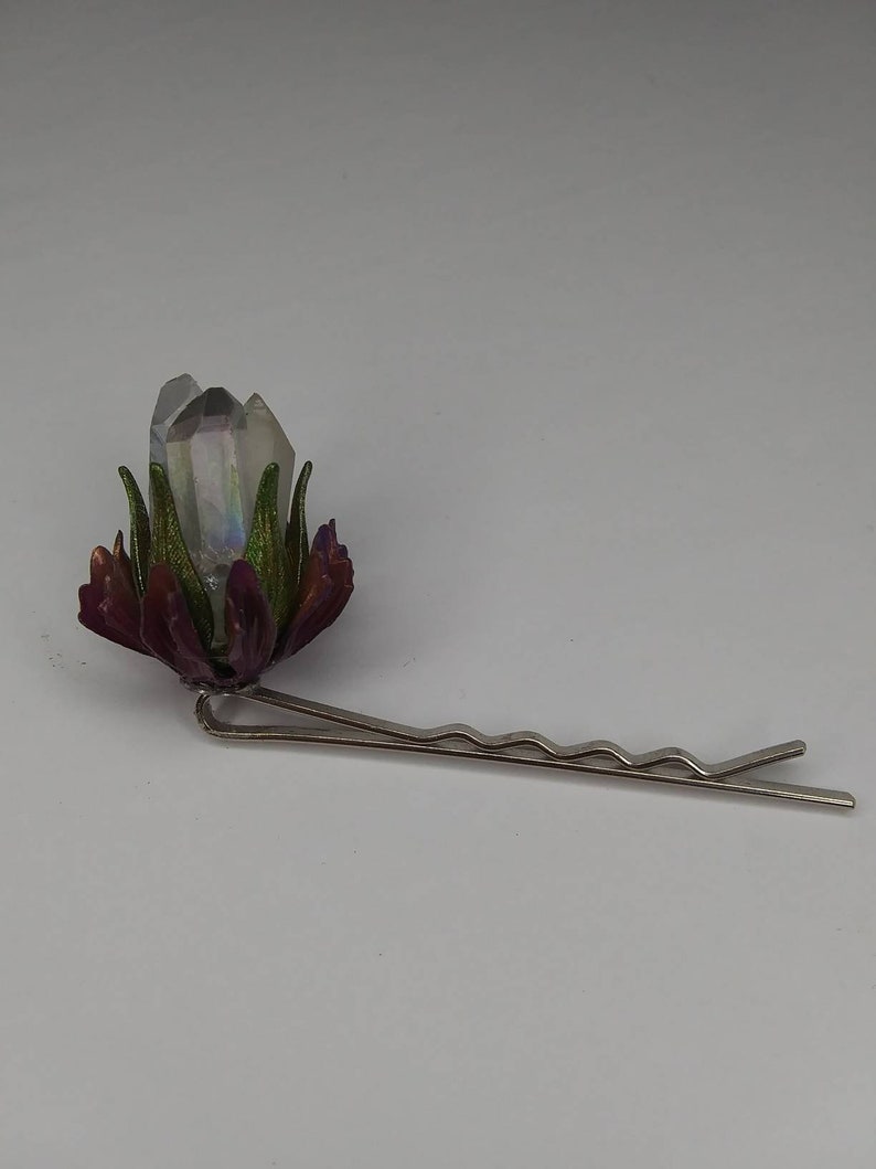 Vintage Metal Enamel Flower and Crystal Hair Pin Witchy Earthy Bobby Pin image 3