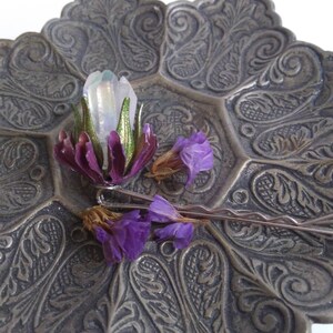 Vintage Metal Enamel Flower and Crystal Hair Pin Witchy Earthy Bobby Pin image 1