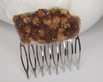 Large Citrine Geode Crystal Witchy Hair Comb