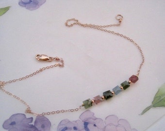 Tourmaline bar necklace, tourmaline bar necklace in rose gold, October bar necklace, tourmaline necklace, tourmaline jewelry