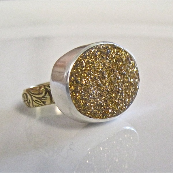 KAMBO Genuine Druzy Quartz Gemstone Ring - 925 Sterling Silver, Big Statement Ring, Handmade