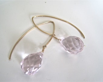 Pink quartz earrings in 14 k gold filled