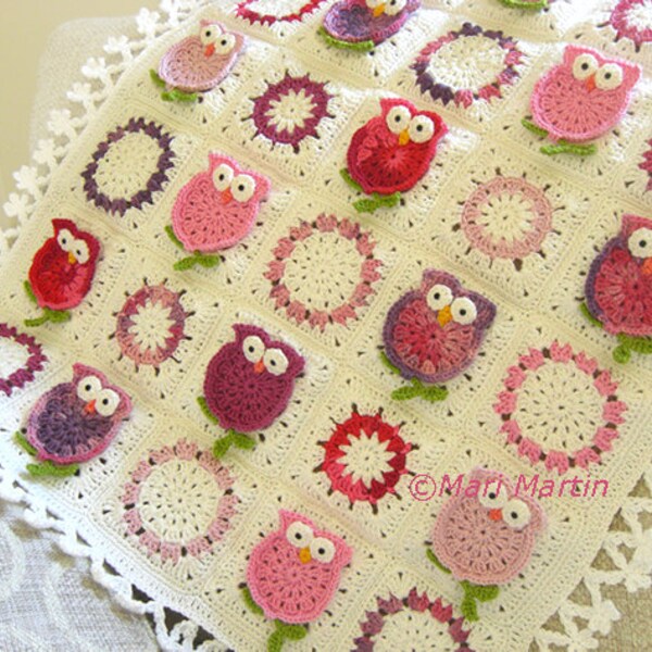 Uil deken haak patroon Fantasy Pasgeboren Baby kleurrijke Kids Baby cadeau idee DIY PDF kinderdagverblijf decoratie Baby douche Download onmiddellijk