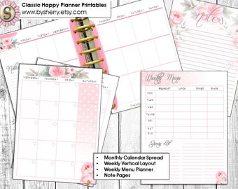 Happy Planner Classic Printable-  Monthly Calendar, Weekly Planner, Notes Pages, Menu Planner- Mambi Create 365 Erin Condren Glam Planner