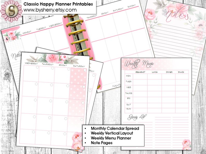 Happy Planner Classic Printable Monthly Calendar, Weekly Planner, Notes