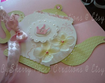 Princess Tea Party Birthday or Bridal Shower or Baby Shower Boutique Invitations Set of 10