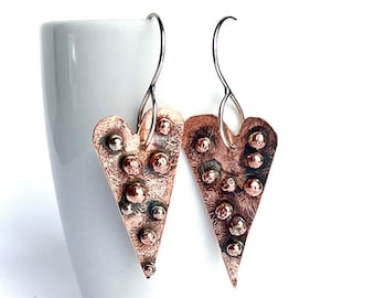 Copper Heart Earrings, "Astra" Copper Heart Earrings