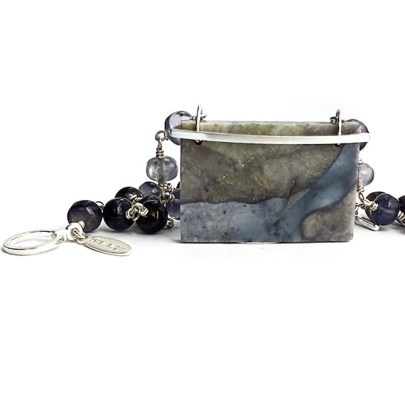 “Maura” Opalized Petrified Wood & Iolite Necklace