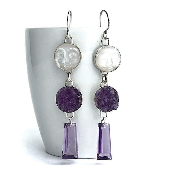 “Kuu” Moonstone & Amethyst Earrings