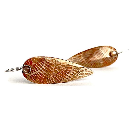 “Justina” Fossil Coral & Moonstone Earrings